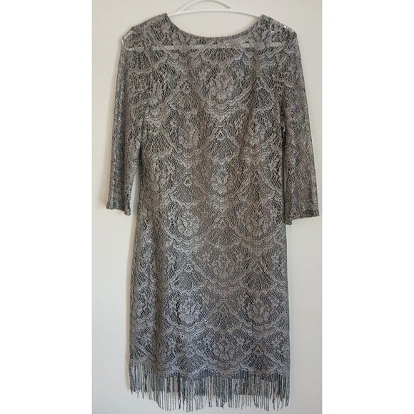 JACKIE JON Dresses & Skirts - JACKIE JON NEW YORK SILVER LACE FRINGE LINED SHEER PARTY DRESS W SZ 12